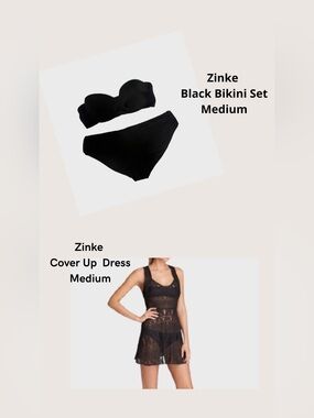 Zinke Black Bandeau Bikini Top and Bottom with Sheer Black Cover-Up